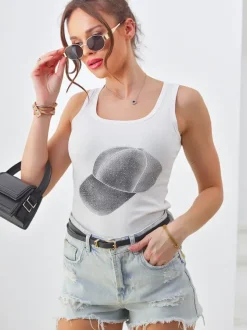 Royalfashion Bawełniana bluzka damska na ramiączkach z czapeczką