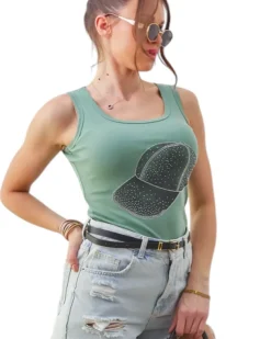 Royalfashion Bawełniana bluzka damska na ramiączkach z czapeczką