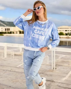 Royalfashion Bawełniana cienka bluza damska z printem