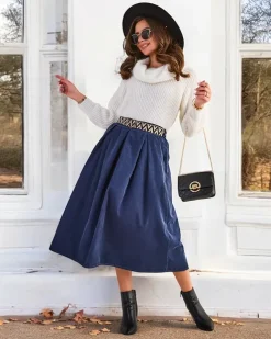 Royalfashion Bawełniana damska spódnica midi a'la sztruksowa