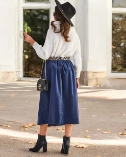 Royalfashion Bawełniana damska spódnica midi a'la sztruksowa