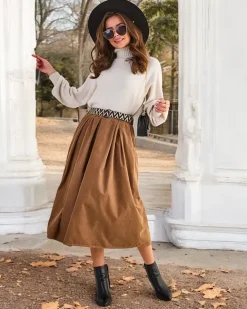 Royalfashion Bawełniana damska spódnica midi a'la sztruksowa