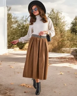 Royalfashion Bawełniana damska spódnica midi a'la sztruksowa