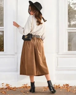 Royalfashion Bawełniana damska spódnica midi a'la sztruksowa