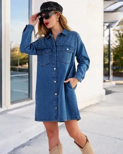 Royalfashion Bawełniana damska sukienka mini a'la jeansowa