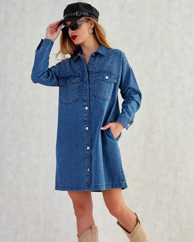 Royalfashion Bawełniana damska sukienka mini a'la jeansowa