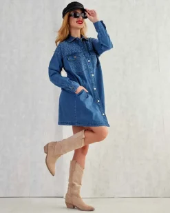 Royalfashion Bawełniana damska sukienka mini a'la jeansowa