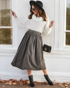 Royalfashion Bawełniana damska spódnica midi a'la sztruksowa