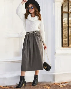 Royalfashion Bawełniana damska spódnica midi a'la sztruksowa