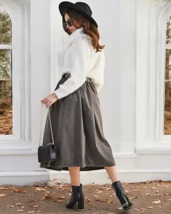 Royalfashion Bawełniana damska spódnica midi a'la sztruksowa