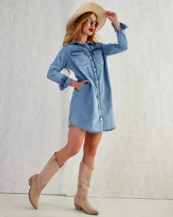 Royalfashion Bawełniana damska sukienka mini a'la jeansowa
