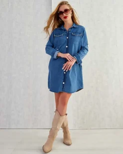 Royalfashion Bawełniana damska sukienka mini a'la jeansowa