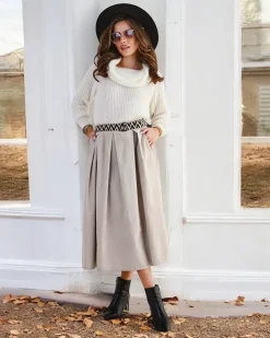 Royalfashion Bawełniana damska spódnica midi a'la sztruksowa