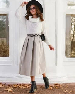 Royalfashion Bawełniana damska spódnica midi a'la sztruksowa