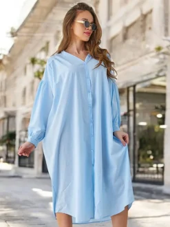 Royalfashion Bawełniana długa damska koszula a'la sukienka
