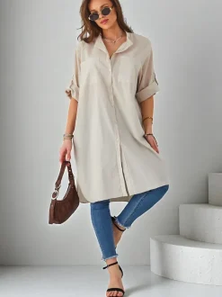 Royalfashion Bawełniana długa damska koszula oversize