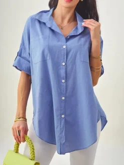 Royalfashion Bawełniana koszula damska z rękawami 3/4