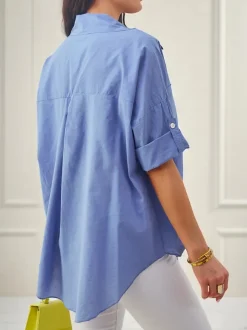 Royalfashion Bawełniana koszula damska z rękawami 3/4