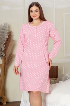 Royalfashion Bawełniana nocna koszula damska w kropeczki PLUS SIZE