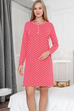Royalfashion Bawełniana nocna koszula damska w kropeczki