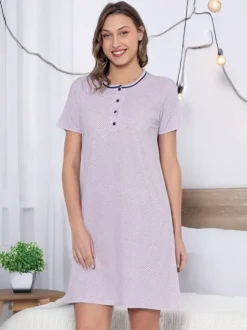 Royalfashion Bawełniana nocna koszula damska w kropki