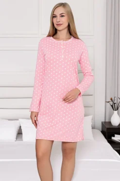 Royalfashion Bawełniana nocna koszula damska w kropeczki