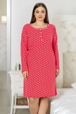 Royalfashion Bawełniana nocna koszula damska w kropeczki PLUS SIZE