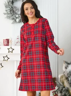 Royalfashion Bawełniana nocna koszula damska w kratkę