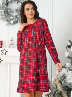 Royalfashion Bawełniana nocna koszula damska w kratkę