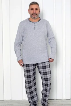 Royalfashion Bawełniana piżama męska w kratę PLUS SIZE