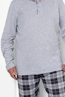 Royalfashion Bawełniana piżama męska w kratę PLUS SIZE