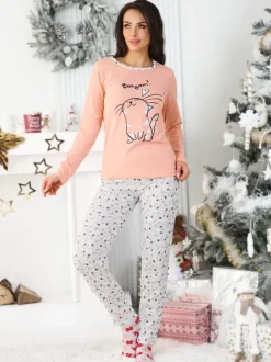 Royalfashion Bawełniana piżama damska z kotkiem