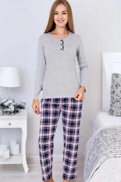 Royalfashion bawełniana piżama damska ze spodniami w kratkę