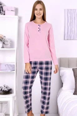 Royalfashion bawełniana piżama damska ze spodniami w kratkę