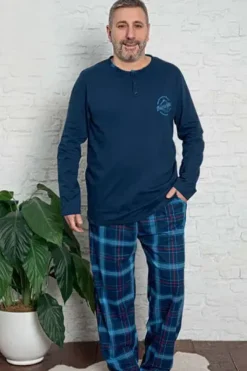 Royalfashion Bawełniana piżama męska w kratę PLUS SIZE