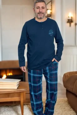 Royalfashion Bawełniana piżama męska w kratę PLUS SIZE