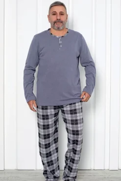 Royalfashion Bawełniana piżama męska w kratę PLUS SIZE