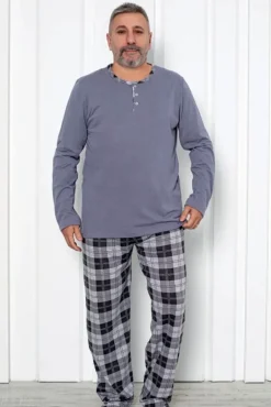 Royalfashion Bawełniana piżama męska w kratę PLUS SIZE