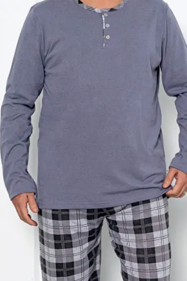 Royalfashion Bawełniana piżama męska w kratę PLUS SIZE