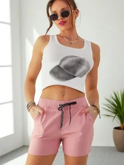 Royalfashion Bawełniane krótkie spodenki damskie z gumką i troczkami w pasie