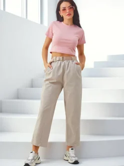 Royalfashion Bawełniane proste spodnie damskie materiałowe