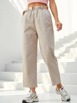 Royalfashion Bawełniane proste spodnie damskie materiałowe