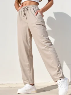 Royalfashion Bawełniane proste spodnie damskie materiałowe