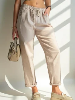 Royalfashion Bawełniane Proste spodnie damskie materiałowe