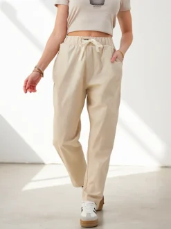 Royalfashion Bawełniane proste spodnie damskie z wiązaniem w pasie