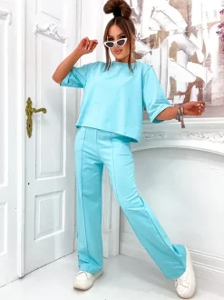 Royalfashion Bawełniany damski komplet z poszerzanymi spodniami