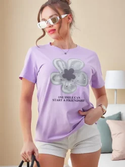 Royalfashion Bawełniany damski t-shirt z kwiatuszkiem