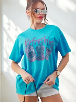 Royalfashion Bawełniany damski t-shirt z nadrukiem z cyrkonii