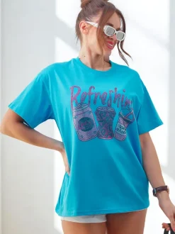 Royalfashion Bawełniany damski t-shirt z nadrukiem z cyrkonii