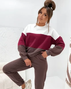 Royalfashion Bawełniany Damski komplet dresowy w paski ChillFlex